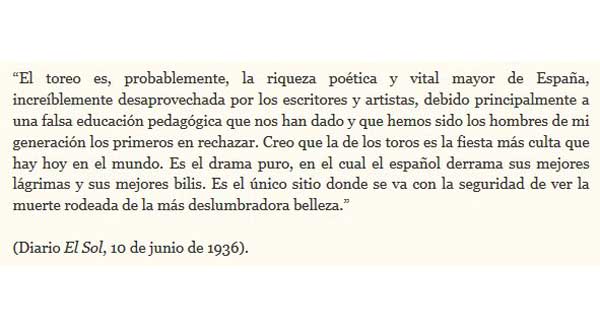 Escrito de Federico García Lorca en defensa de la tauromaquia