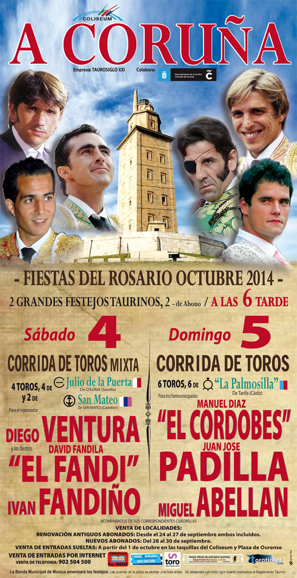 Cartel de toros de la feria de la Coruña 2014